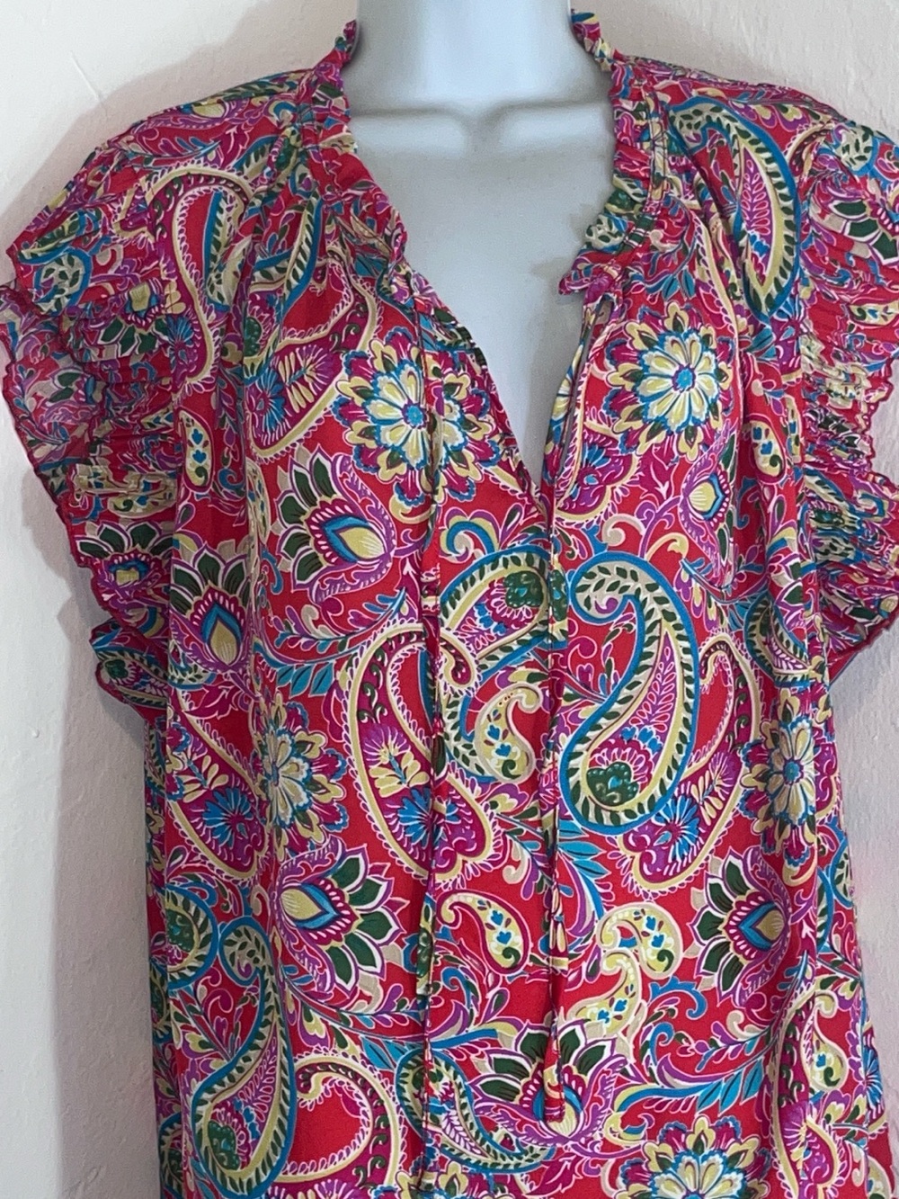 Chenault Pink Paisley Ruffle Sleeve Blouse Size 2XL